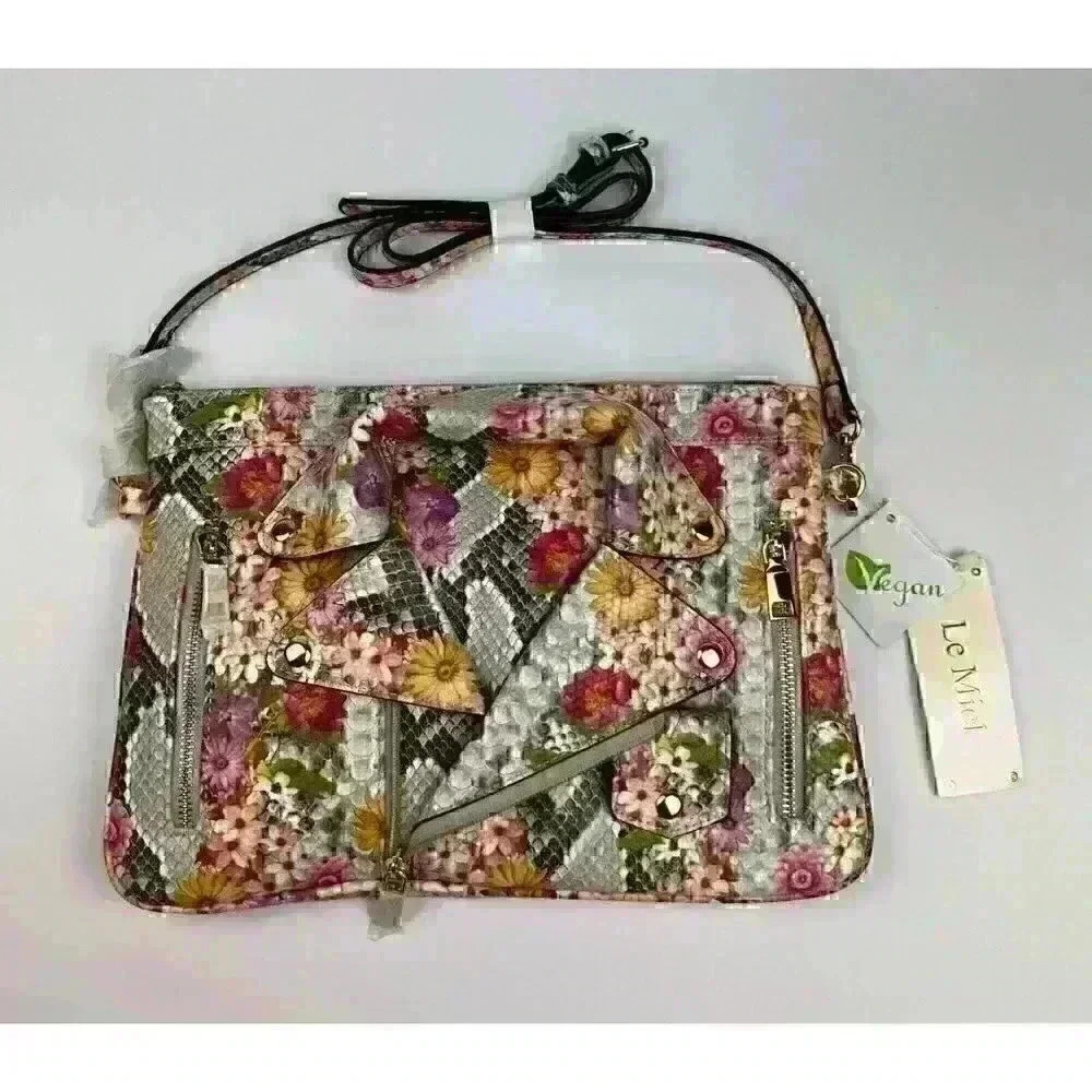 NEW! Le Miel Women's Floral Vegan Zip Crossbody Bag